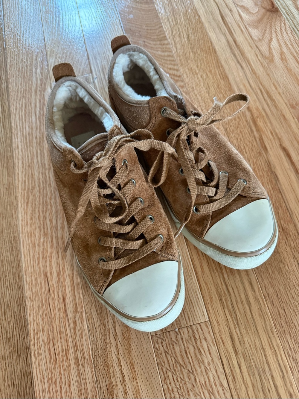 UGG Brown Suede Lace-Up Sneakers with Cream Toe Caps